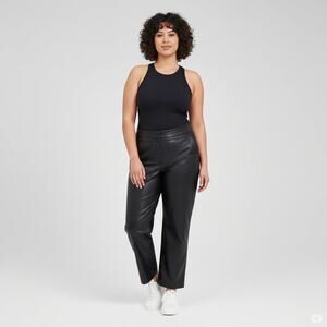 J.Crew Kate Womens Black Leather Pants Trousers Ankle Zip Size 14